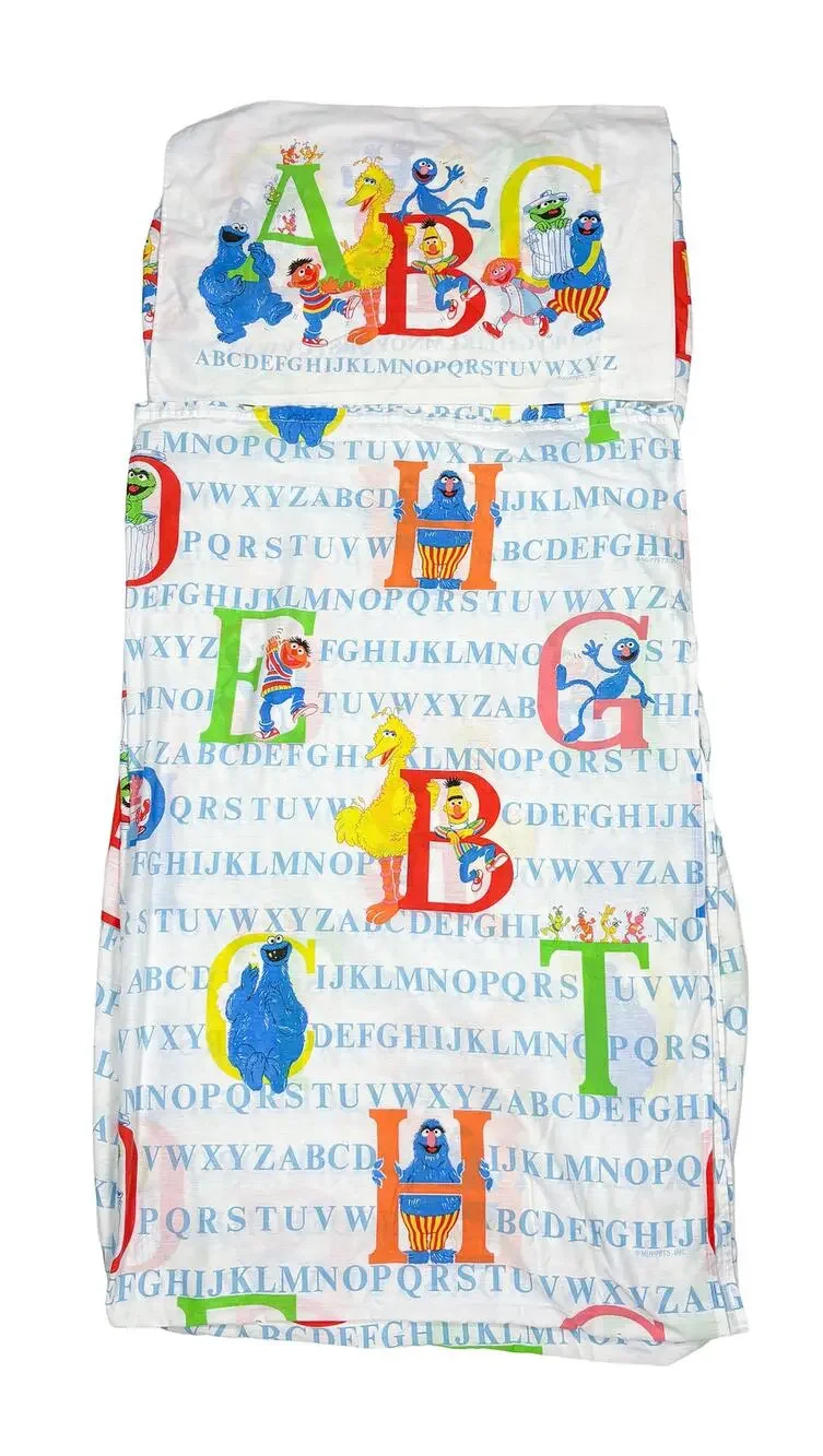 Vtg Sesame Street Twin Sheet Set Alphabet & Character Stevens Made USA